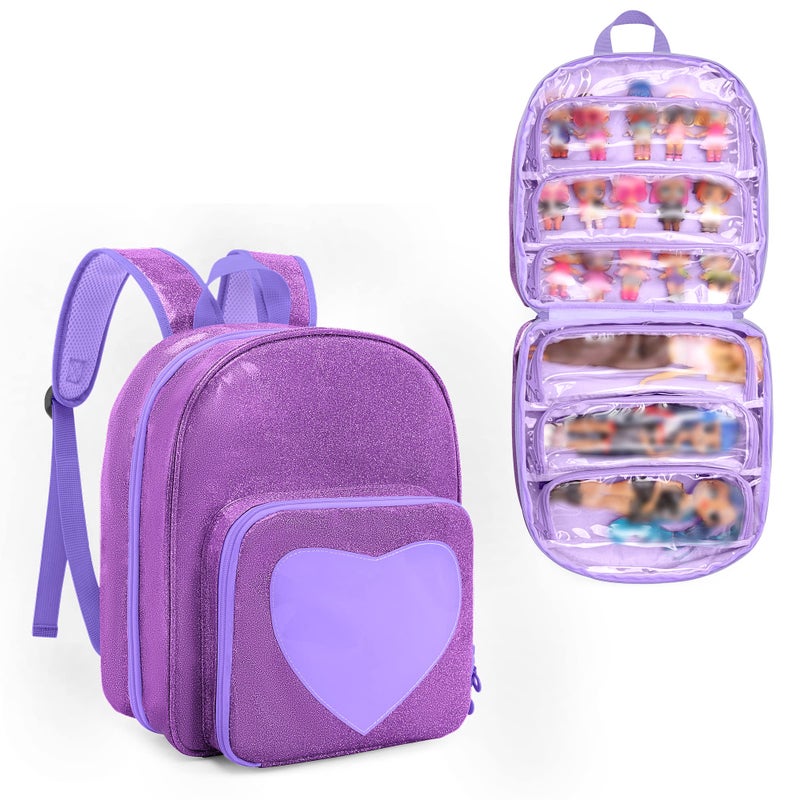 LoDrid Carrying Backpack Compatible with LOL Surprise Dolls All Storage Case with 6 Clear Pockets for Dolls Organizer Display Purple Bag Only Patent Design - Image 4