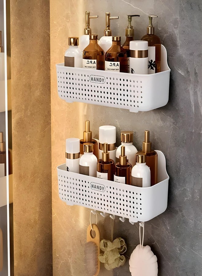 Starller Self-Adhesive Multipurpose Wall Mounted Bathroom Shelf And Rack For Bathroom And Kitchen,Space Saving Bathroom Organizer Shelf, Punch Free Wall Shelves (2 Bathroom Shelf, White) - Plastic - Image 1