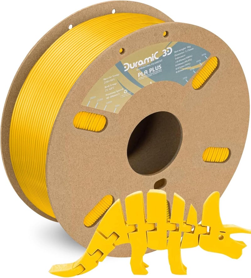 DURAMIC 3D PLA+ Filament 1.75mm 1Kg Yellow, PLA Plus Filament 1Kg Spool(2.2lbs) Tougher and Stronger, Dimensional Accuracy Probability +/- 0.02mm - Image 1