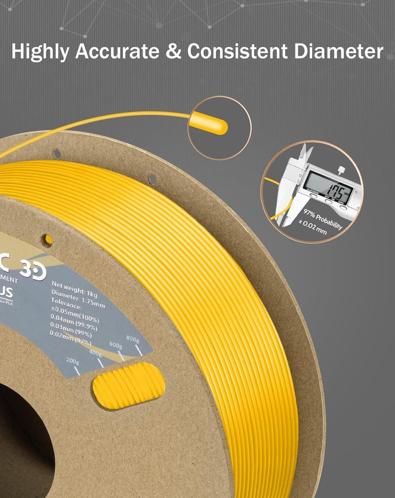DURAMIC 3D PLA+ Filament 1.75mm 1Kg Yellow, PLA Plus Filament 1Kg Spool(2.2lbs) Tougher and Stronger, Dimensional Accuracy Probability +/- 0.02mm - Image 3