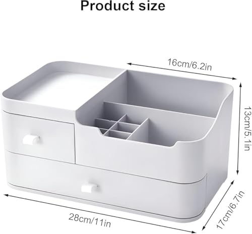 Stewit Makeup Organizer with Drawers,Large Capacity Countertop Organizer for Vanity,Bathroom and Bedroom Desk Cosmeticsn Organizer for Skin Care,Brushes, Eyeshadow, Lotions, Lipstick - White - Image 2