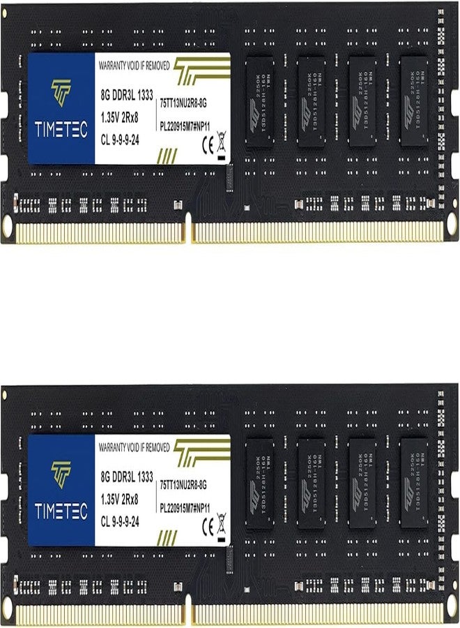تايم تيك مجموعة ذاكرة Timetec Premium سعة 16 جيجابايت (2 × 8 جيجابايت) DDR3 / DDR3L 1333 ميجاهرتز PC3-10600 غير ECC غير مخزنة مؤقتًا 1.5 فولت / 1.35 فولت CL9 2Rx8 ثنائية الرتبة 240 دبوس UDIMM ترقية ذاكرة الوصول العشوائي (RAM) لأجهزة الكمبيوتر المكتبية (مجموعة سعة 16 جيجابايت (2 × 8 جيجابايت)) - Image 2
