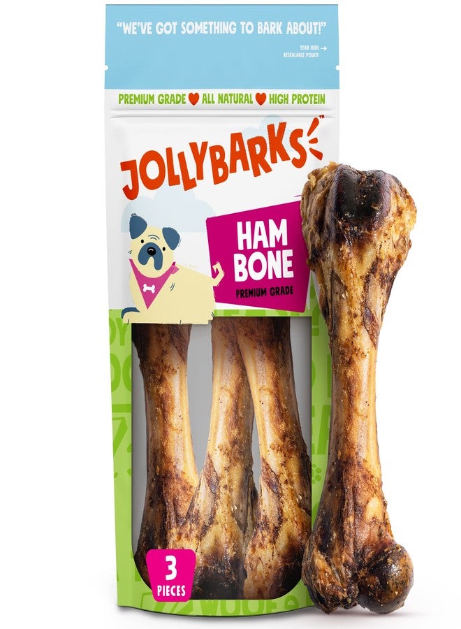 Jolly Barks 8" Pork Femur Bones for Dogs (3 Pack), Big Bones for Large Dogs, Gourmet Ham Beef Bone for Agressive Chewers - Image 1