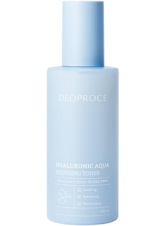 DEOPROCE Deoproce Hyaluronic Aqua Soothing Toner 200ml Korean Skincare Moisturizing Skin Soothing Hyaluronic Acid Centella Asiatica Hydrating 