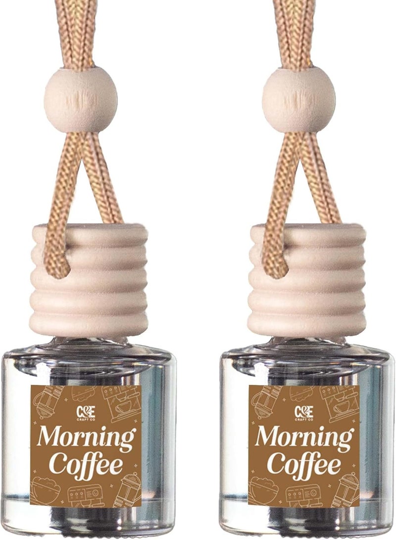 CE CRAFT مجموعة C&E Craft Co من معطرات السيارة المعلقة بناشر العطر، عبوة مزدوجة، زيت عطر طويل الأمد لمعطر السيارة، زجاجة زجاجية لمعطر السيارة الأوتوماتيكي، صنع في الولايات المتحدة (قهوة الصباح) - Image 1