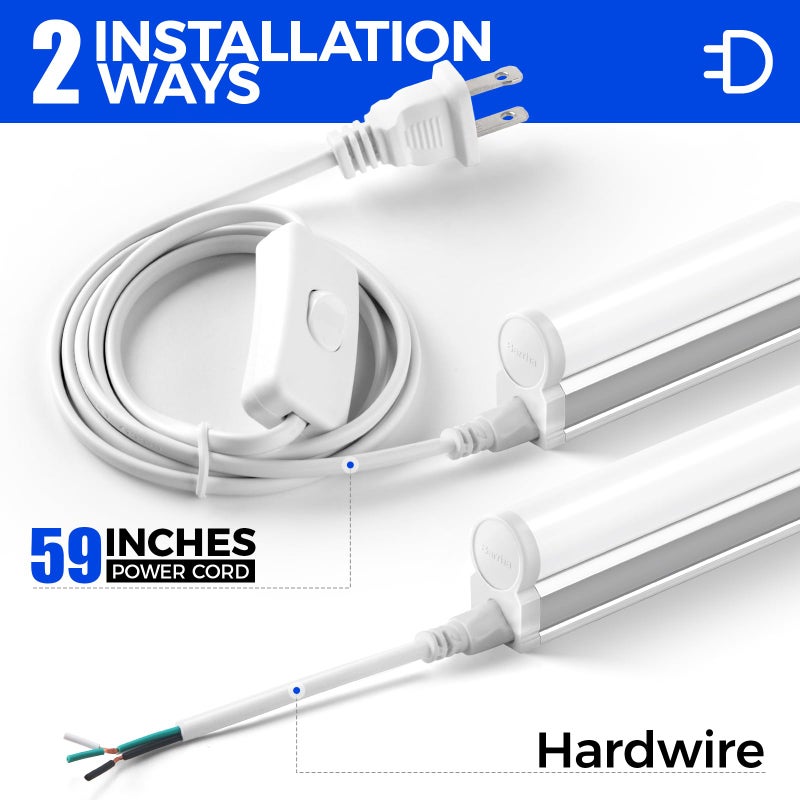 Barrina T5 4FT LED Shop Light, 2 Pcs Power Cords 6500K Super Bright White 2200lm 20W Utility Light Fixture, Ceiling Commercial Bay Light for Workshop Garage, Corded Electric with ON/Off Switch, 6 Pack - Image 5