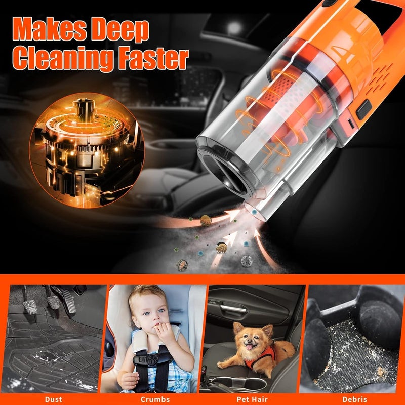 Viewsun Car Cleaning Kit, Orange 17pcs Car Interior Detailing Kit with High Power Handheld Vacuum, Detailing Brush Set, Windshield Cleaner, Cleaning Gel, Complete Auto Accessories for Women Men Teens - Image 2