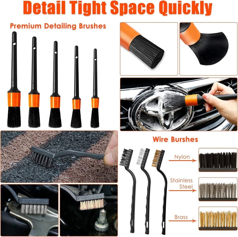 Viewsun Car Cleaning Kit, Orange 17pcs Car Interior Detailing Kit with High Power Handheld Vacuum, Detailing Brush Set, Windshield Cleaner, Cleaning Gel, Complete Auto Accessories for Women Men Teens - Image 5