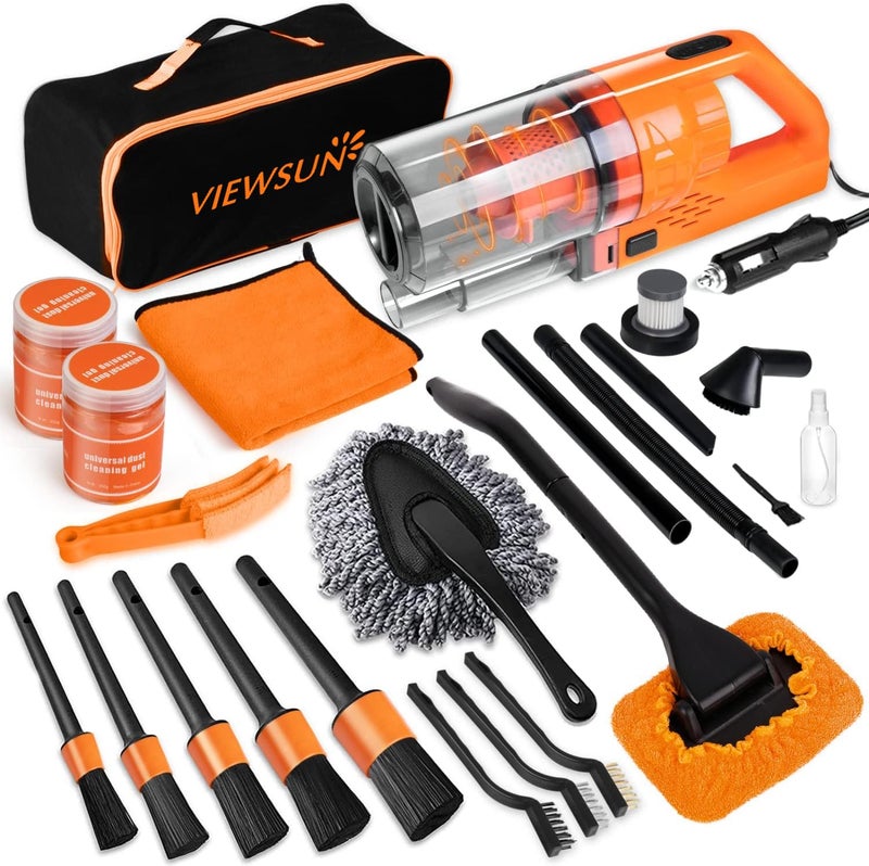 Viewsun Car Cleaning Kit, Orange 17pcs Car Interior Detailing Kit with High Power Handheld Vacuum, Detailing Brush Set, Windshield Cleaner, Cleaning Gel, Complete Auto Accessories for Women Men Teens - Image 1