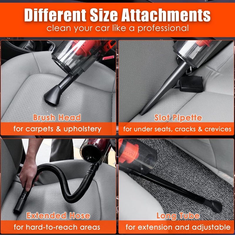 Viewsun Car Cleaning Kit, Orange 17pcs Car Interior Detailing Kit with High Power Handheld Vacuum, Detailing Brush Set, Windshield Cleaner, Cleaning Gel, Complete Auto Accessories for Women Men Teens - Image 4