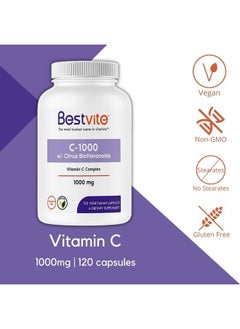 BESTVITE Vitamin C 1000mg (120 Vegetarian Capsules) with Citrus Bioflavinoids - No Stearates - Vegan - Non GMO - Gluten Free  - Image 3