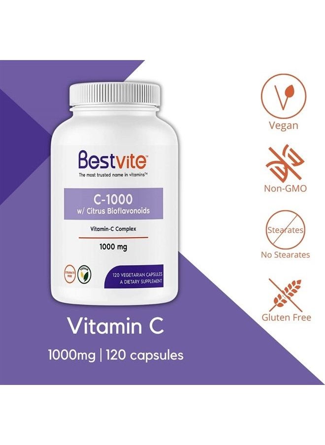 BESTVITE Vitamin C 1000mg (120 Vegetarian Capsules) with Citrus Bioflavinoids - No Stearates - Vegan - Non GMO - Gluten Free  - Image 3