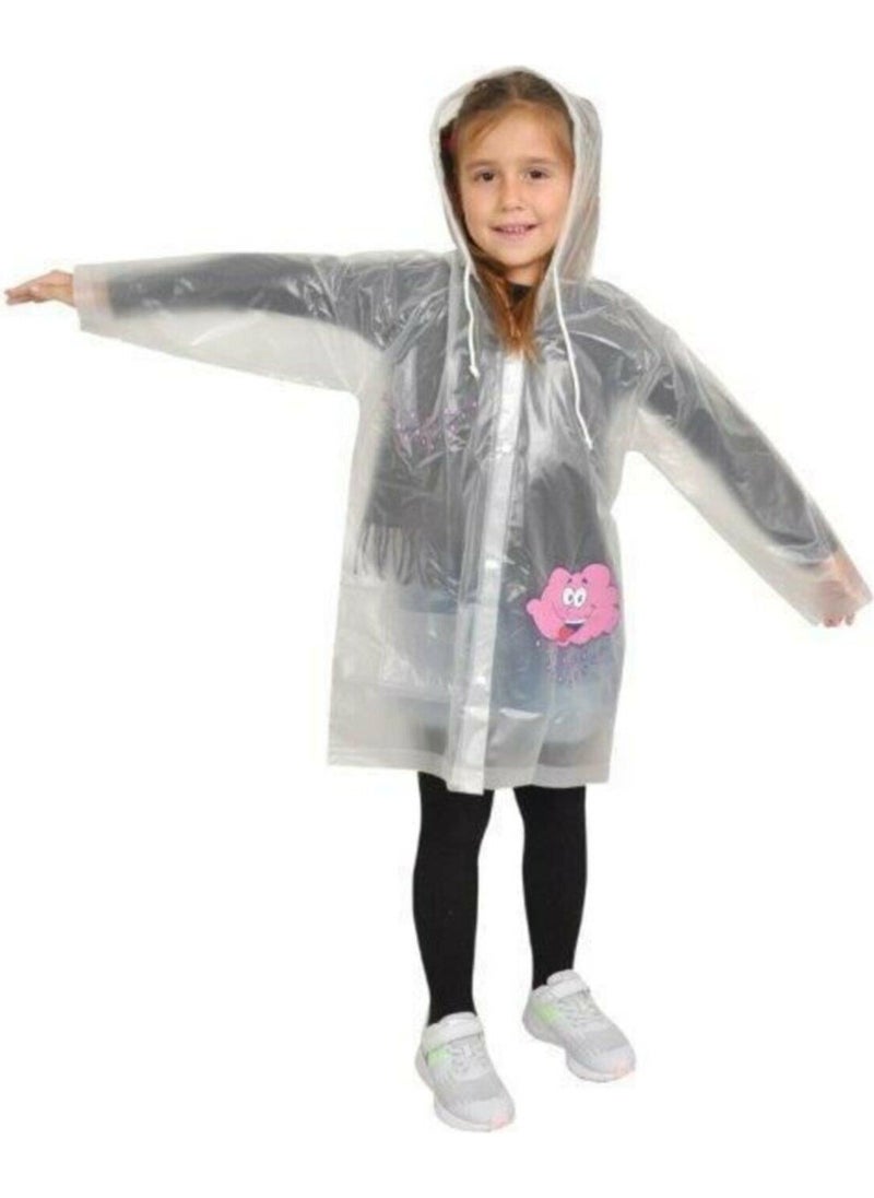 Masho Trend Pink Cloud Pattern Transparent Children's Raincoat Waterproof Children's Raincoat Cloud Raincoat  - Image 1