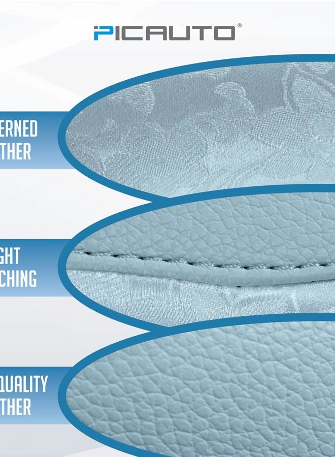 PIC AUTO Steering Wheel Cover, Light Blue Patterned Leather Patchwork Design, Universal Fit 14.5"–15.5", Anti-Slip, Odor-Free, Soft PU Grain Leather, Durable Grip Car Accessory for Girls & Women - Image 4