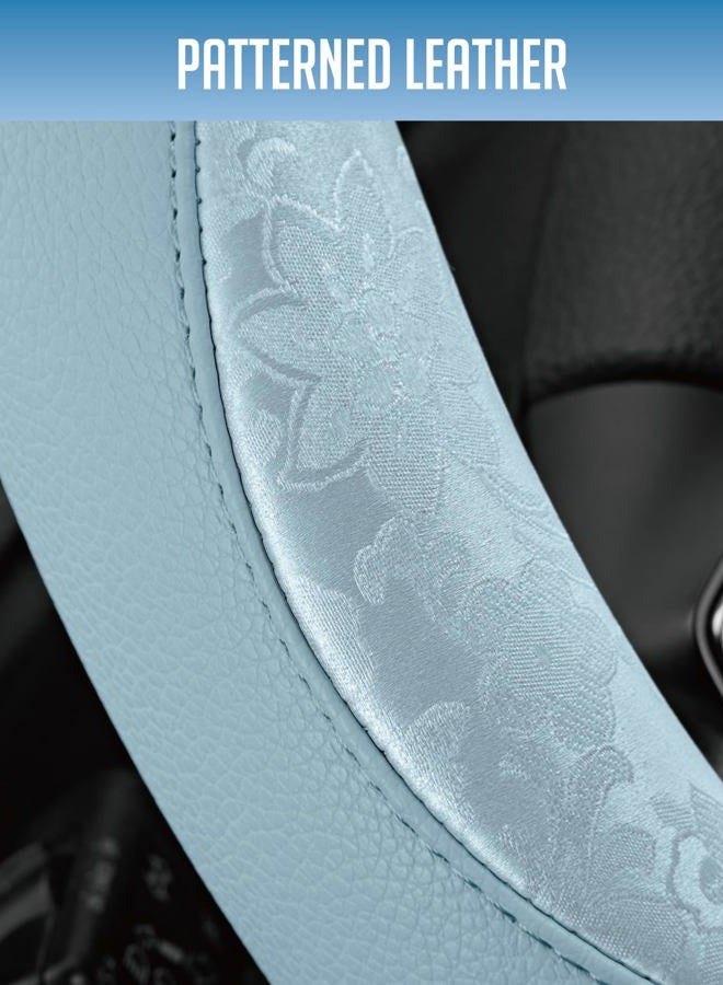 PIC AUTO Steering Wheel Cover, Light Blue Patterned Leather Patchwork Design, Universal Fit 14.5"–15.5", Anti-Slip, Odor-Free, Soft PU Grain Leather, Durable Grip Car Accessory for Girls & Women - Image 3