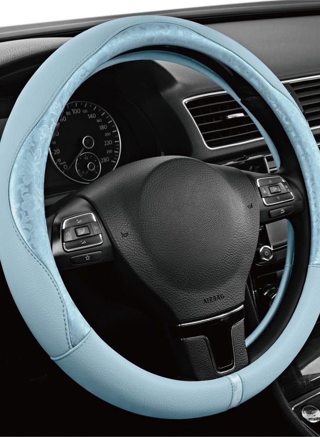 PIC AUTO Steering Wheel Cover, Light Blue Patterned Leather Patchwork Design, Universal Fit 14.5"–15.5", Anti-Slip, Odor-Free, Soft PU Grain Leather, Durable Grip Car Accessory for Girls & Women - Image 2