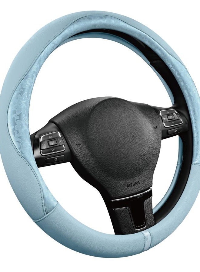 PIC AUTO Steering Wheel Cover, Light Blue Patterned Leather Patchwork Design, Universal Fit 14.5"–15.5", Anti-Slip, Odor-Free, Soft PU Grain Leather, Durable Grip Car Accessory for Girls & Women - Image 1