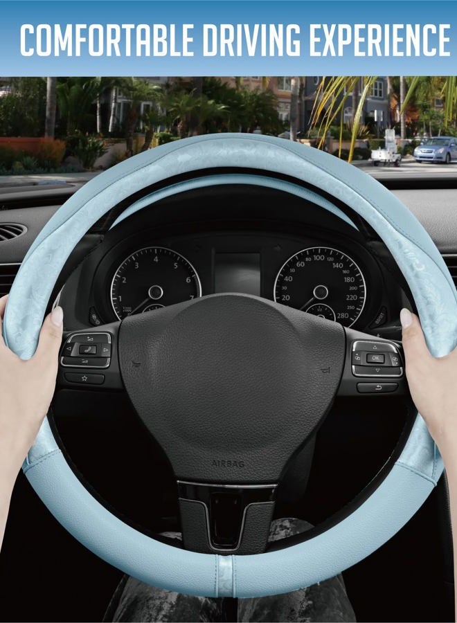 PIC AUTO Steering Wheel Cover, Light Blue Patterned Leather Patchwork Design, Universal Fit 14.5"–15.5", Anti-Slip, Odor-Free, Soft PU Grain Leather, Durable Grip Car Accessory for Girls & Women - Image 5