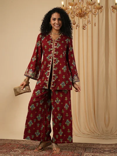 globus Women Floral Printed Tunic With Palazzo