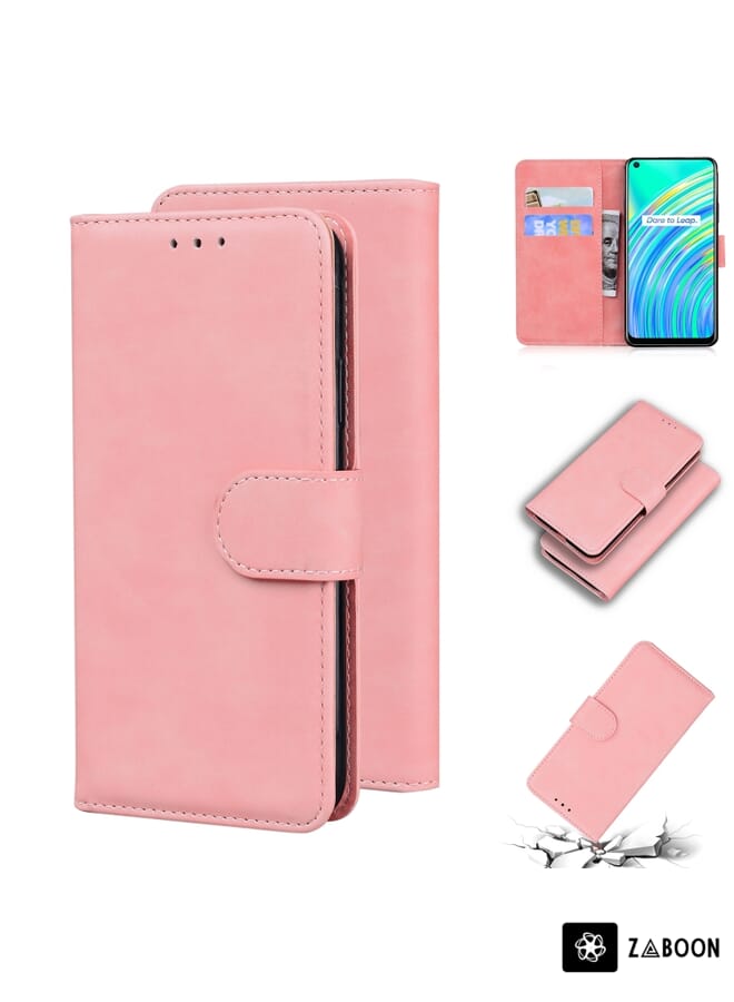 Zaboon Protective Case Cover For OPPO Realme 7I/Realme C17 Skin Feel Pure Color Flip Leather - Image 1