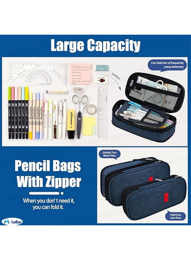 فنبلاست حافظة أقلام فن بلاست كبيرة السعة، متعددة الجيوب بسحاب مزدوج، حقيبة أقلام محمولة، حقيبة جمالية، حافظة أقلام كاواي، حقائب لطيفة للفتيات، حقيبة تنظيم أدوات مكتبية (أزرق) - Image 5