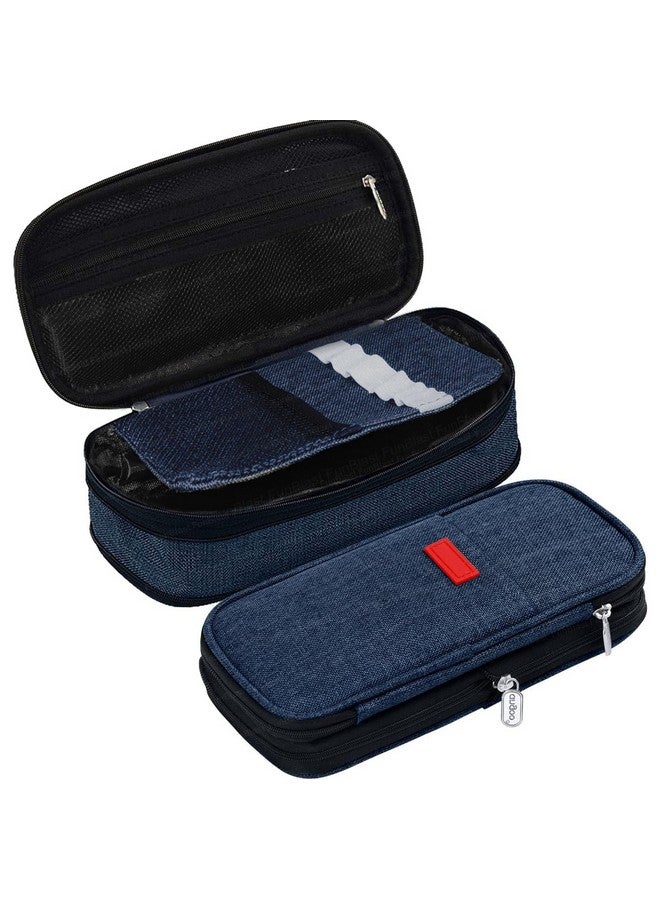 فنبلاست حافظة أقلام فن بلاست كبيرة السعة، متعددة الجيوب بسحاب مزدوج، حقيبة أقلام محمولة، حقيبة جمالية، حافظة أقلام كاواي، حقائب لطيفة للفتيات، حقيبة تنظيم أدوات مكتبية (أزرق) - Image 1