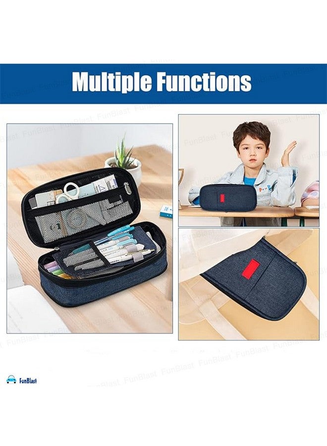 فنبلاست حافظة أقلام فن بلاست كبيرة السعة، متعددة الجيوب بسحاب مزدوج، حقيبة أقلام محمولة، حقيبة جمالية، حافظة أقلام كاواي، حقائب لطيفة للفتيات، حقيبة تنظيم أدوات مكتبية (أزرق) - Image 2