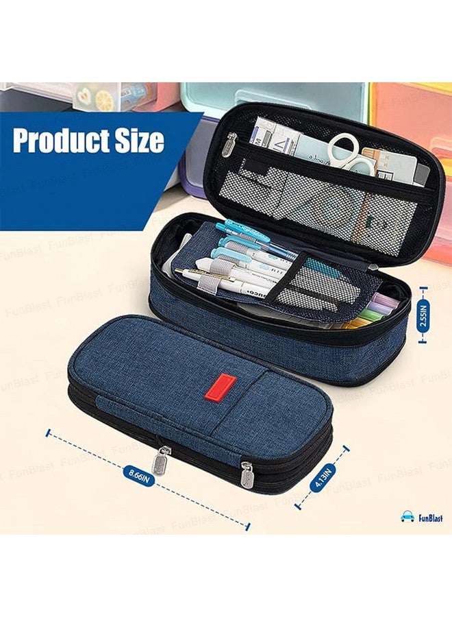 فنبلاست حافظة أقلام فن بلاست كبيرة السعة، متعددة الجيوب بسحاب مزدوج، حقيبة أقلام محمولة، حقيبة جمالية، حافظة أقلام كاواي، حقائب لطيفة للفتيات، حقيبة تنظيم أدوات مكتبية (أزرق) - Image 3