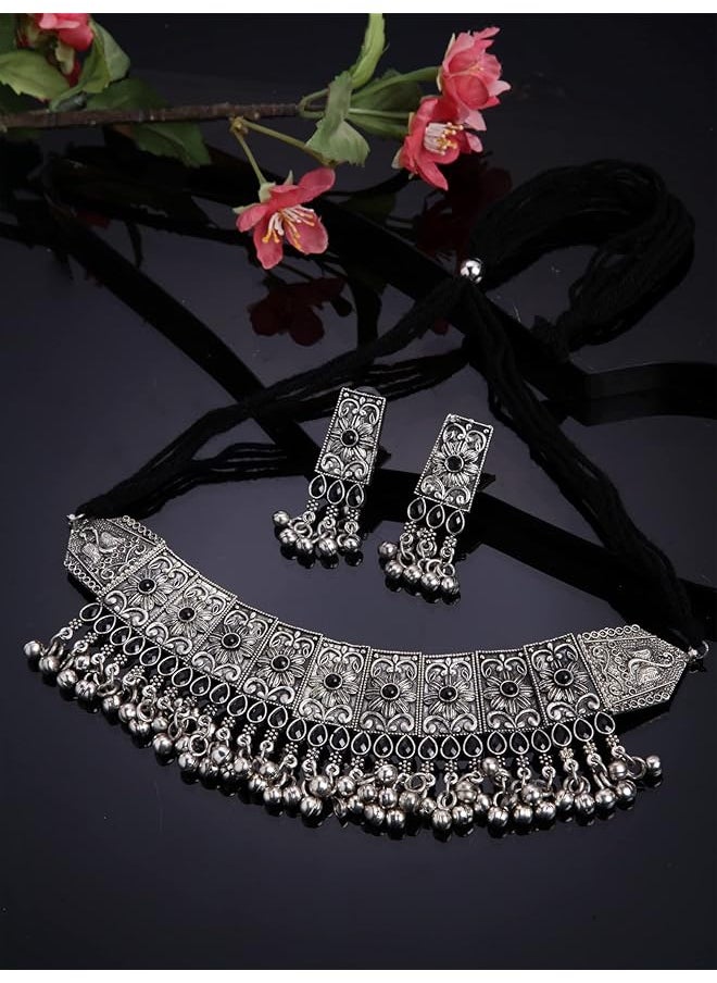 Shining Diva Fashion Latest Stylish Traditional Oxidised Silver Necklace Jewelery Set For Women 13167S  - Image 3