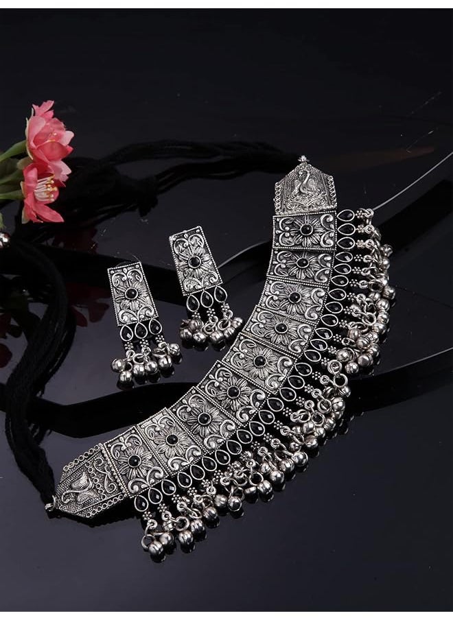 Shining Diva Fashion Latest Stylish Traditional Oxidised Silver Necklace Jewelery Set For Women 13167S  - Image 4