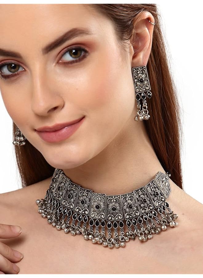 Shining Diva Fashion Latest Stylish Traditional Oxidised Silver Necklace Jewelery Set For Women 13167S  - Image 5