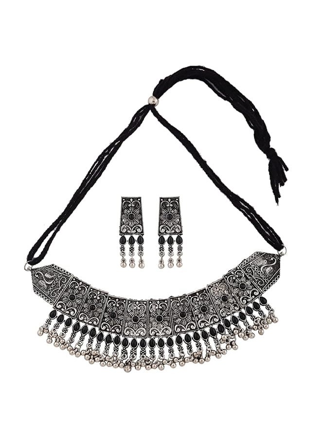 Shining Diva Fashion Latest Stylish Traditional Oxidised Silver Necklace Jewelery Set For Women 13167S  - Image 1