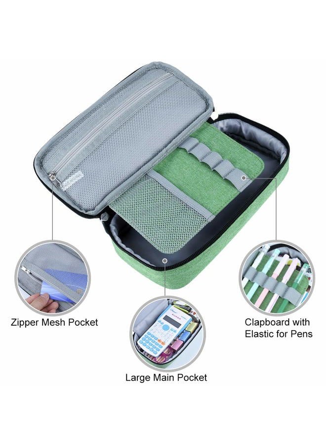 Chelory Big Pencil Case Large Capacity Pencil Bag Pouch Pen Pencil Marker Holder with High Storage for Office Supplier Desk Stationery Organizer Makeup Bag (Green) - Image 2