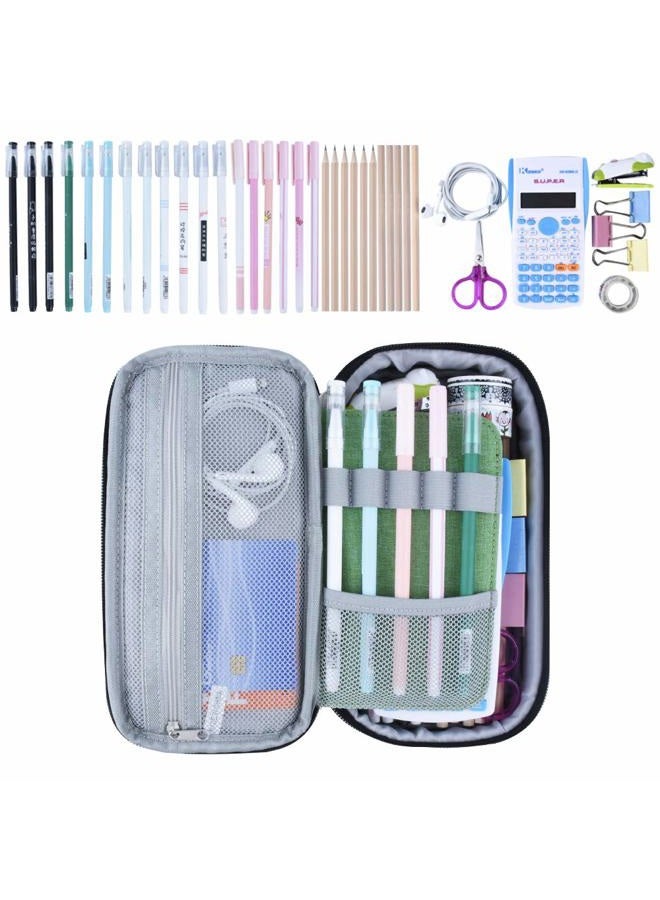 Chelory Big Pencil Case Large Capacity Pencil Bag Pouch Pen Pencil Marker Holder with High Storage for Office Supplier Desk Stationery Organizer Makeup Bag (Green) - Image 3