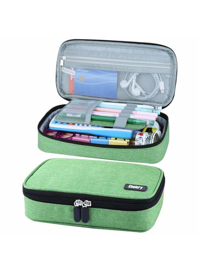 Chelory Big Pencil Case Large Capacity Pencil Bag Pouch Pen Pencil Marker Holder with High Storage for Office Supplier Desk Stationery Organizer Makeup Bag (Green) - Image 1