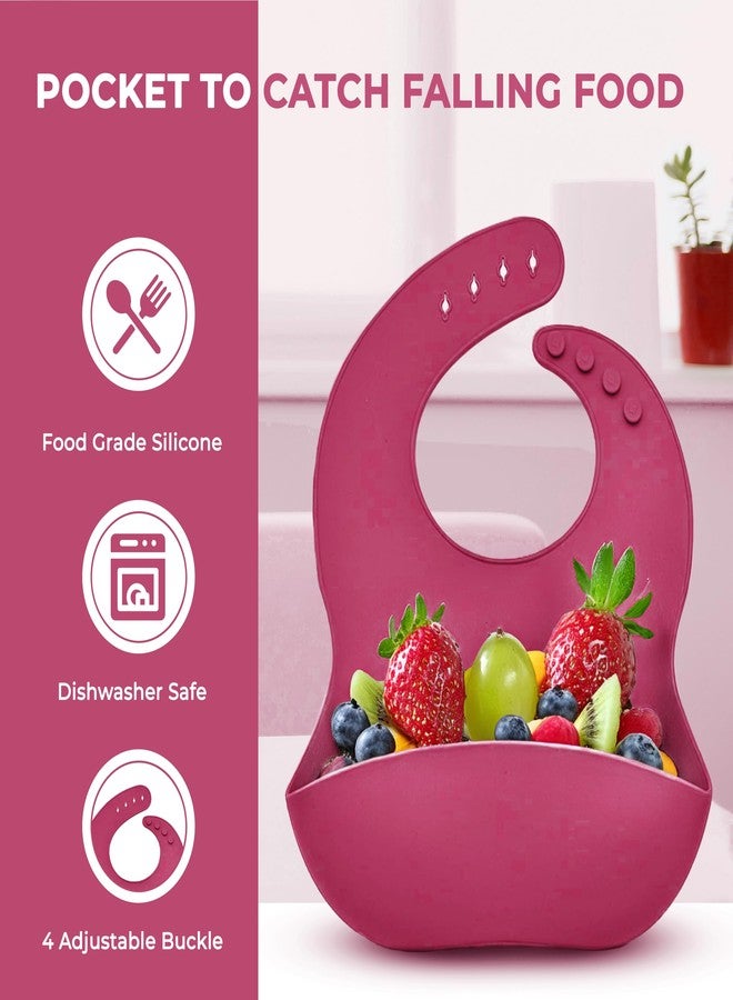 Imasafe Silicone Baby Feeding Set | Baby-Led Weaning Essentials | Includes Suction Plate, Bowl, Cup, Spoon, Fork, and Bib | Safe and Durable Baby Feeding Products - 6 Piece (Violet Red) - Image 3