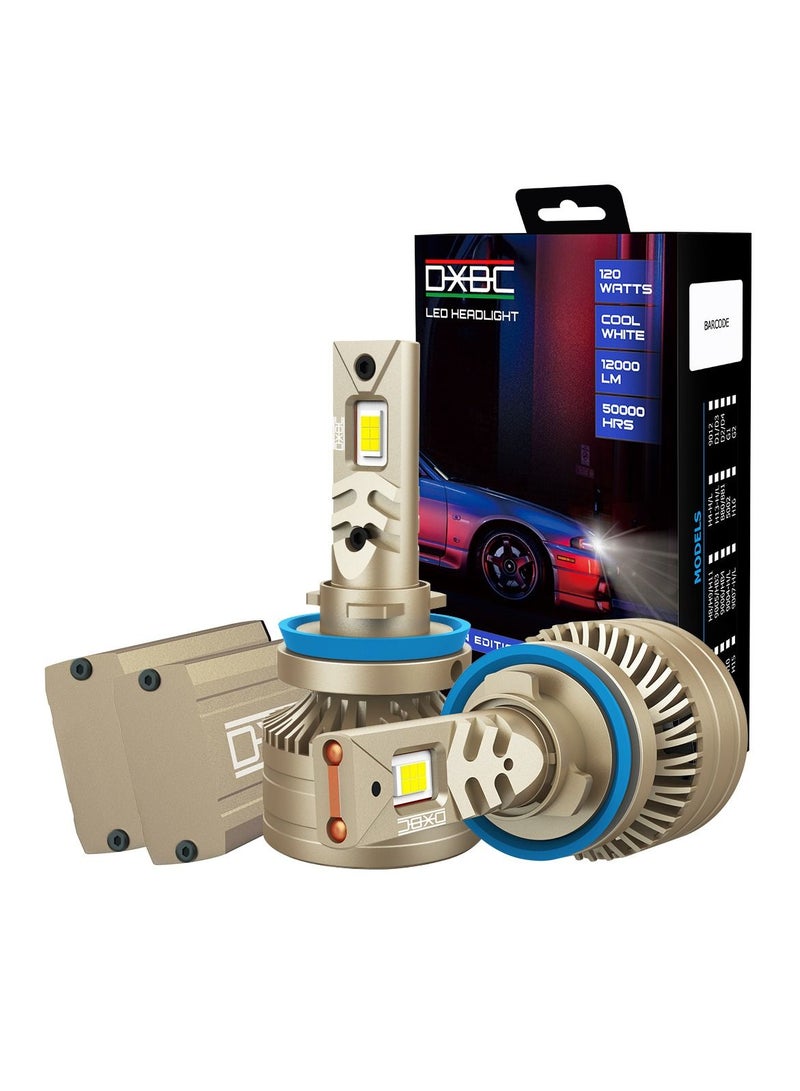 DXB-C Falcon H11/H8/H9 LED Car Headlight Bulbs, 120W 12000LM 300% Extremely Bright Light, 6500K Cool White LED Bulb for Low Beam and High Beam Headlights, Plug and Play, IP68 - Pack of 2 - Image 1