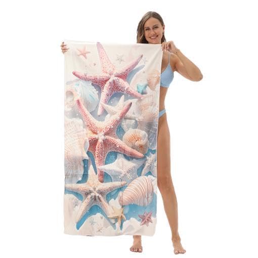 NESTIC NESTIC Beach Towel and Integrated Bag Portable Storage Backpack Printed Bath Towel, Soft and Absorbent Large Bath Towel perfect for beach outings (Off White Starfish, 140 x 70)  - Image 5