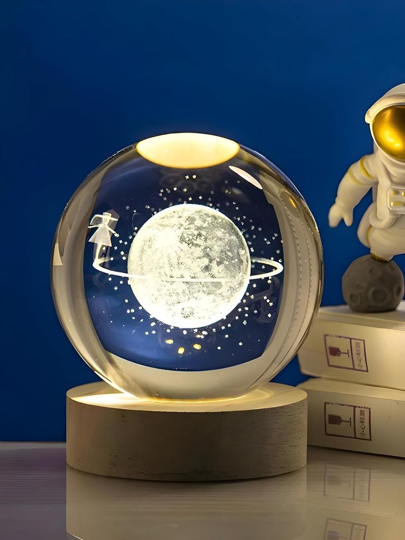 Rylan Moon Fairy 3D Crystal Ball Night Light with Wooden Base - LED USB Table Lamp for Kids, Teens, and Home Decor - Image 4