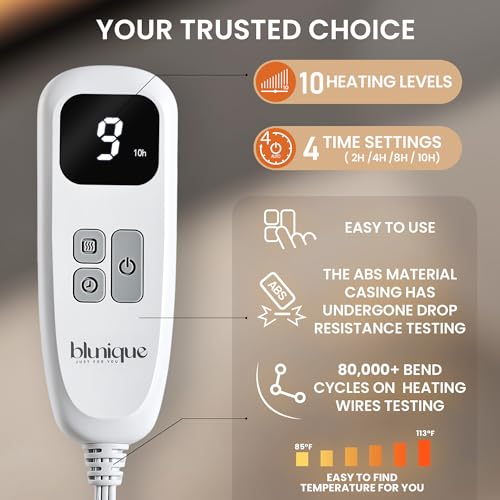 blunique Cow Print Heated Throw Blanket Electric Blanket-Heating Blanket Throw with 10 Heat Levels & 10 Hours Auto Off, Cozy Soft Fleece Sherpa, Washable, 50 x 60 Inches Cow Print White - Image 4