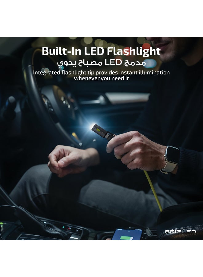 بريزلر كابل شحن فائق السرعة ELF 3 في 1 بطول 1.5 متر - قدرة 240 واط (Type-C إلى Type-C) و27 واط (Lightning) - رأس مزود بمصباح يدوي مدمج - سرعة نقل بيانات 480 ميجابت في الثانية - هيكل مضفر مع أطراف من سبيكة الزنك - اللون: أخضر - Image 4