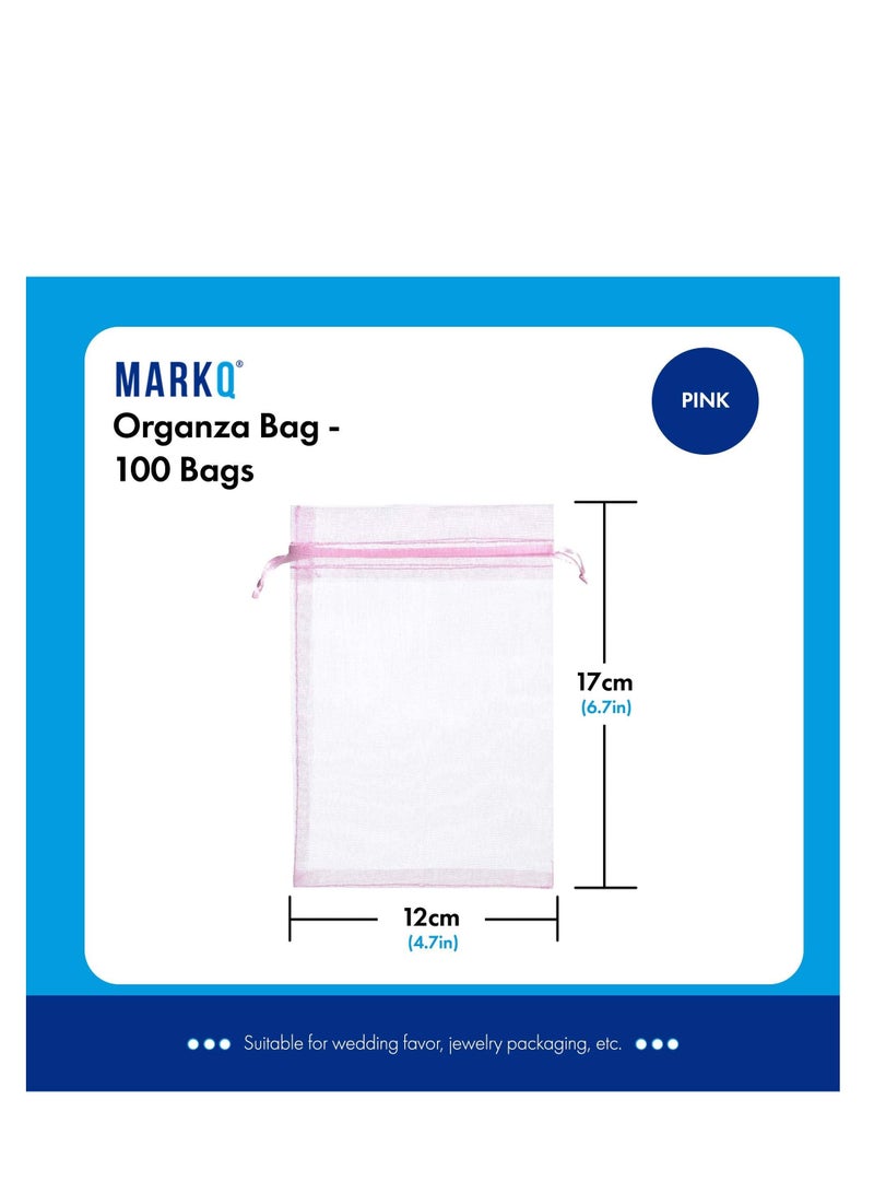 MARKQ 100 Pieces Organza Bags with Drawstrings | 12 X 17 cm Organza Bags for Jewelry Pouches, Candies and Wedding Party | Eid Christmas Bags for Gifts | Organza Gift Bags | Goody Bags (Light Pink)  - Image 2