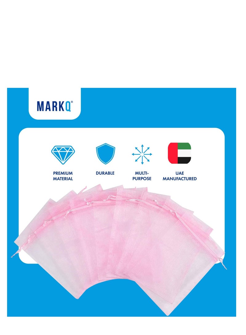 MARKQ 100 Pieces Organza Bags with Drawstrings | 12 X 17 cm Organza Bags for Jewelry Pouches, Candies and Wedding Party | Eid Christmas Bags for Gifts | Organza Gift Bags | Goody Bags (Light Pink)  - Image 3