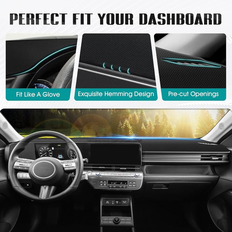 FIILINES Dash Cover Fit for 2024-2025 Hyundai Kona Accessories Sunshade Non-Slip Mesh Dash Cover for Kona Accessories Dashboard Cover Mat UV Protector No Glare - Image 3