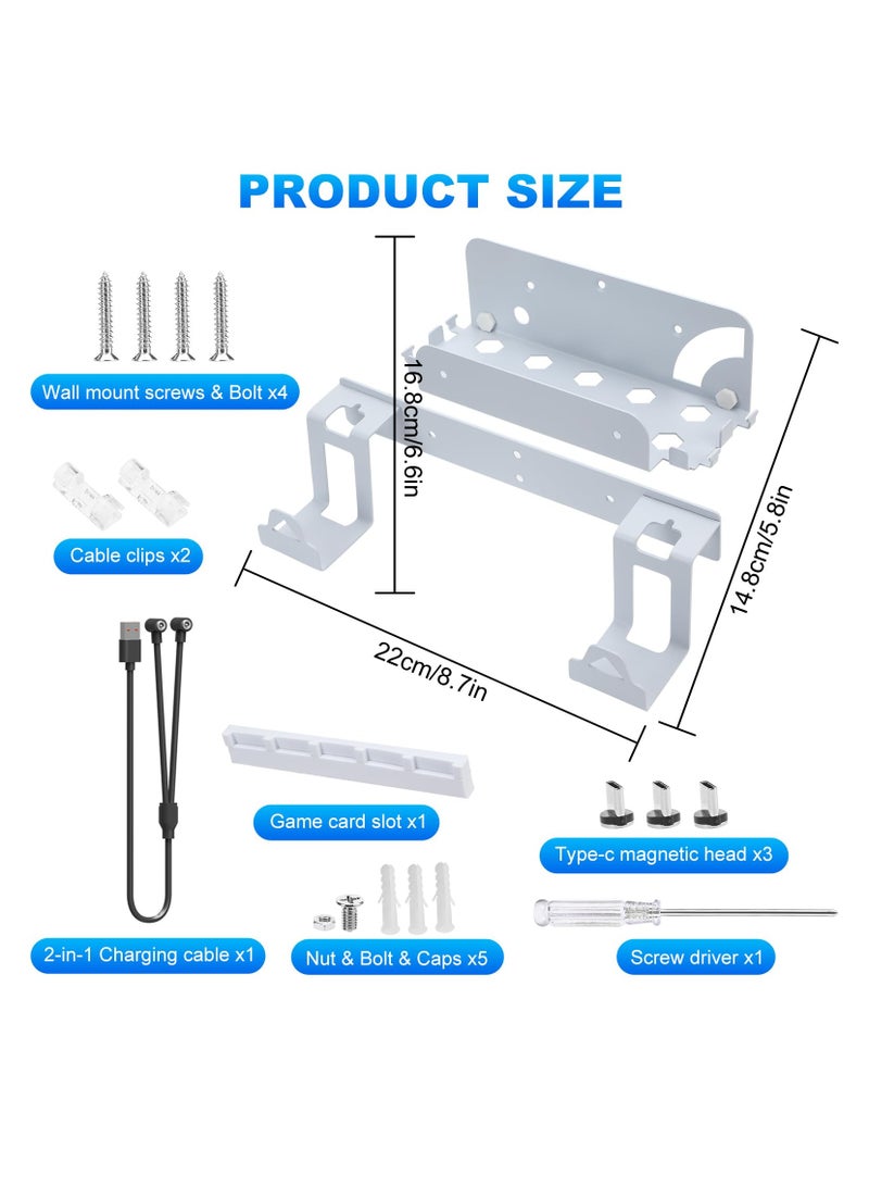 KASTWAVE Wall Mount for Nintendo Switch and Switch OLED, Metal Wall Mount Kit Switch Stand Accessories with Dual Controller Holder Headphone Hanger 2-in-1 Charge Cable 5 Game Card Slots 4 Joy-Con Hooks - Image 2
