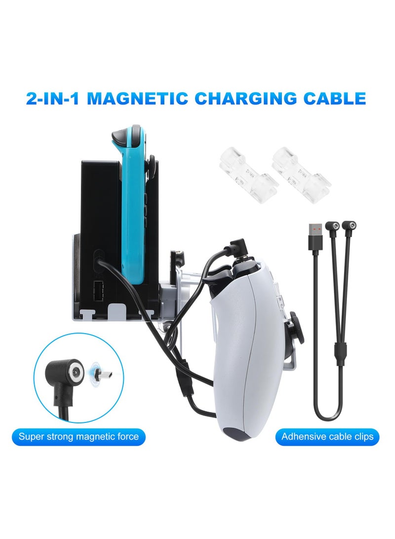 KASTWAVE Wall Mount for Nintendo Switch and Switch OLED, Metal Wall Mount Kit Switch Stand Accessories with Dual Controller Holder Headphone Hanger 2-in-1 Charge Cable 5 Game Card Slots 4 Joy-Con Hooks - Image 3