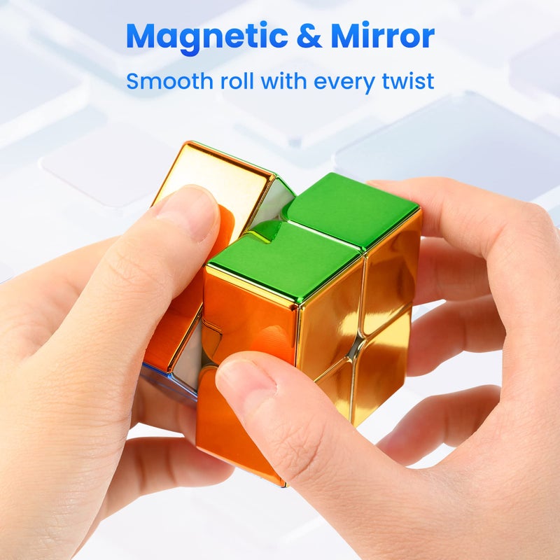 D-FantiX Magnetic Mirror Reflective Stickerless Speed Cube 2x2, Cyclone Boys Original Shiny Cool Magic Cube, Brain Teaser Puzzles Mini Cube, Personalized Birthday Gift for Kids Teens Adults - Image 2