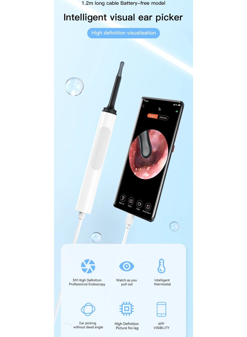 ارواق منظف ​​شمع الأذن مع كاميرا ومنظار الأذن 3.5 مم ومزيل شمع الأذن بقوة 500 واط مع ملعقة أذن ويدعم هواتف أندرويد من النوع C - Image 2