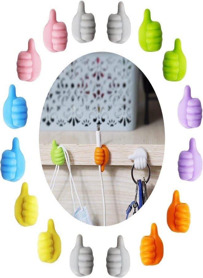 BRIGHTZONE Self-Adhesive Thumb Hooks Holders for Wall Decoration, Hanging, Cable Organizer Clip Key Hook Wall Hangers (6pcs), Silicone, Multicolour - Image 1