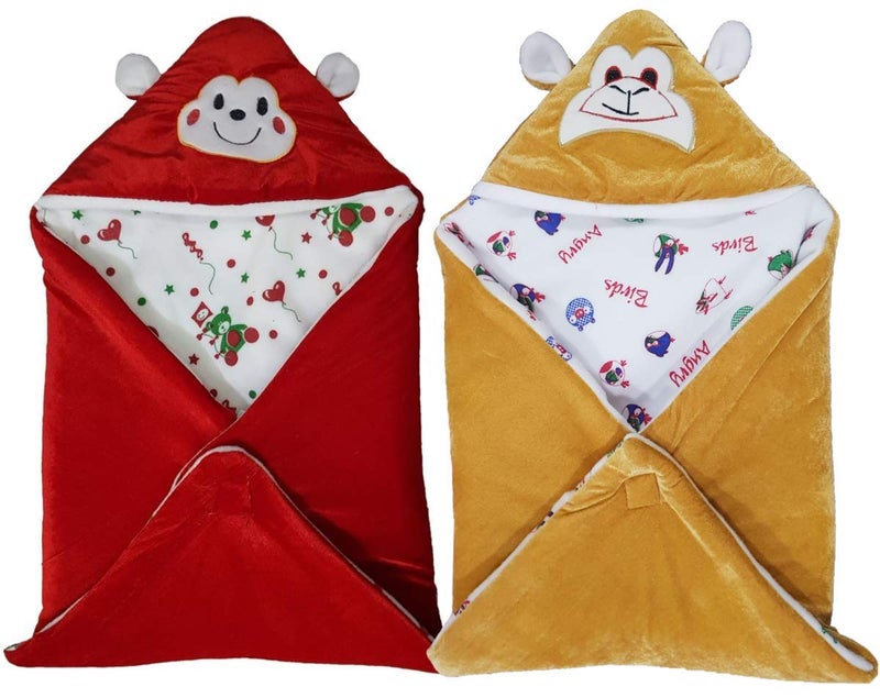 BRANDONN New Born Supersoft and Fluffy All Season Hooded Wrapper/Sleeping Bag/Baby Blanket for Babies Pack of 2 (66 x 66 cm, 0-6 Months) - Image 1